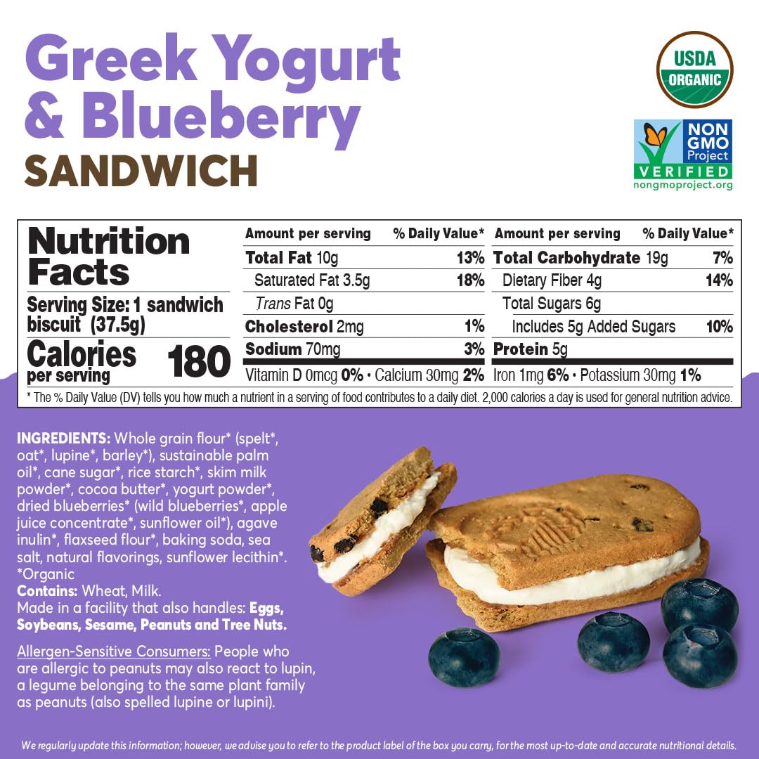 Olyra Greek Yogurt Blueberry Breakfast Cookies, Low Sugar, High Fiber, Organic Cookies