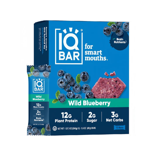 IQBAR Brain & Body Plant Protein Bar - Wild Blueberry - Gluten Free, High Fiber, Low Sugar Meal Replacement