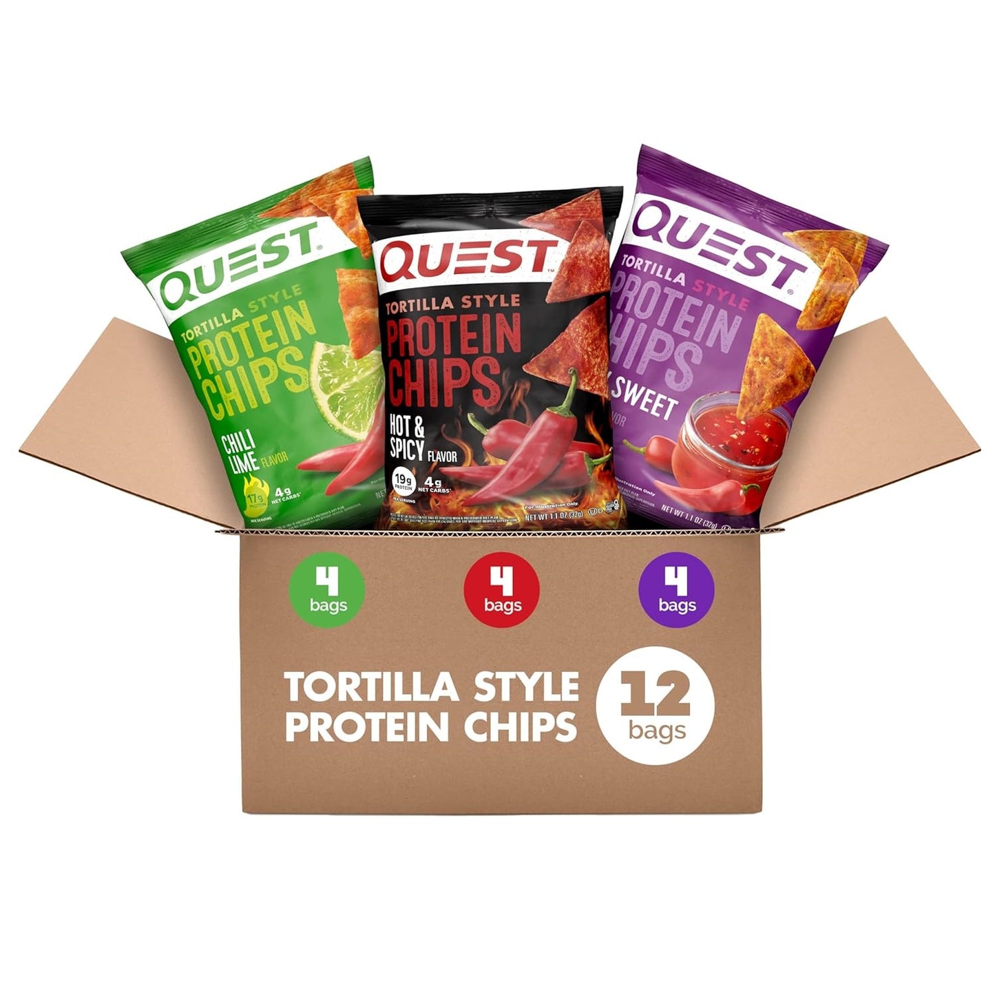 Quest Nutrition Nacho Cheese Tortilla Style Protein Chips, 18g Vegan Protein, 4g Net Carbs, Keto & Gluten Free (1.1 oz, 12 Pack)