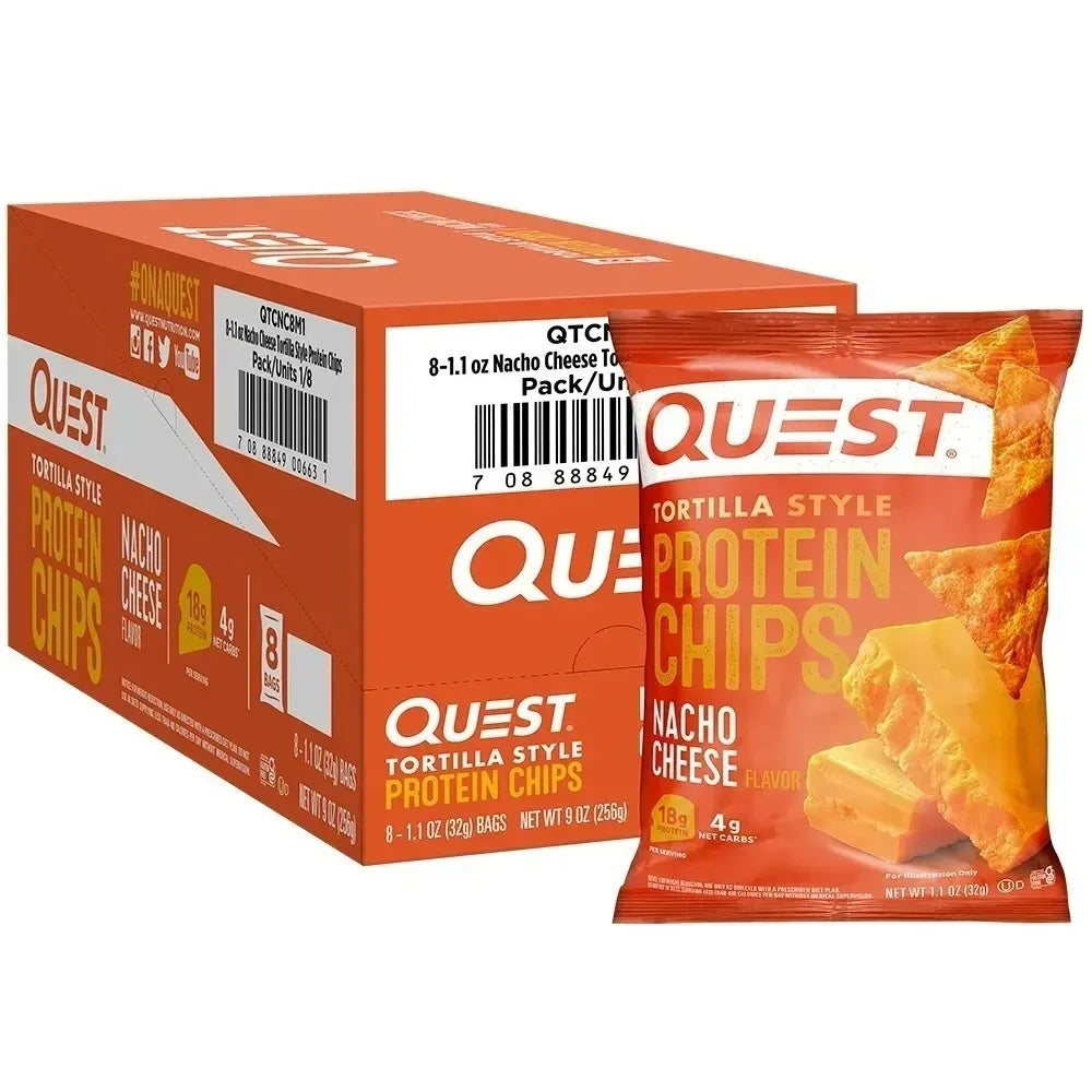 Quest Nutrition Nacho Cheese Tortilla Style Protein Chips, 18g Vegan Protein, 4g Net Carbs, Keto & Gluten Free (1.1 oz, 12 Pack)