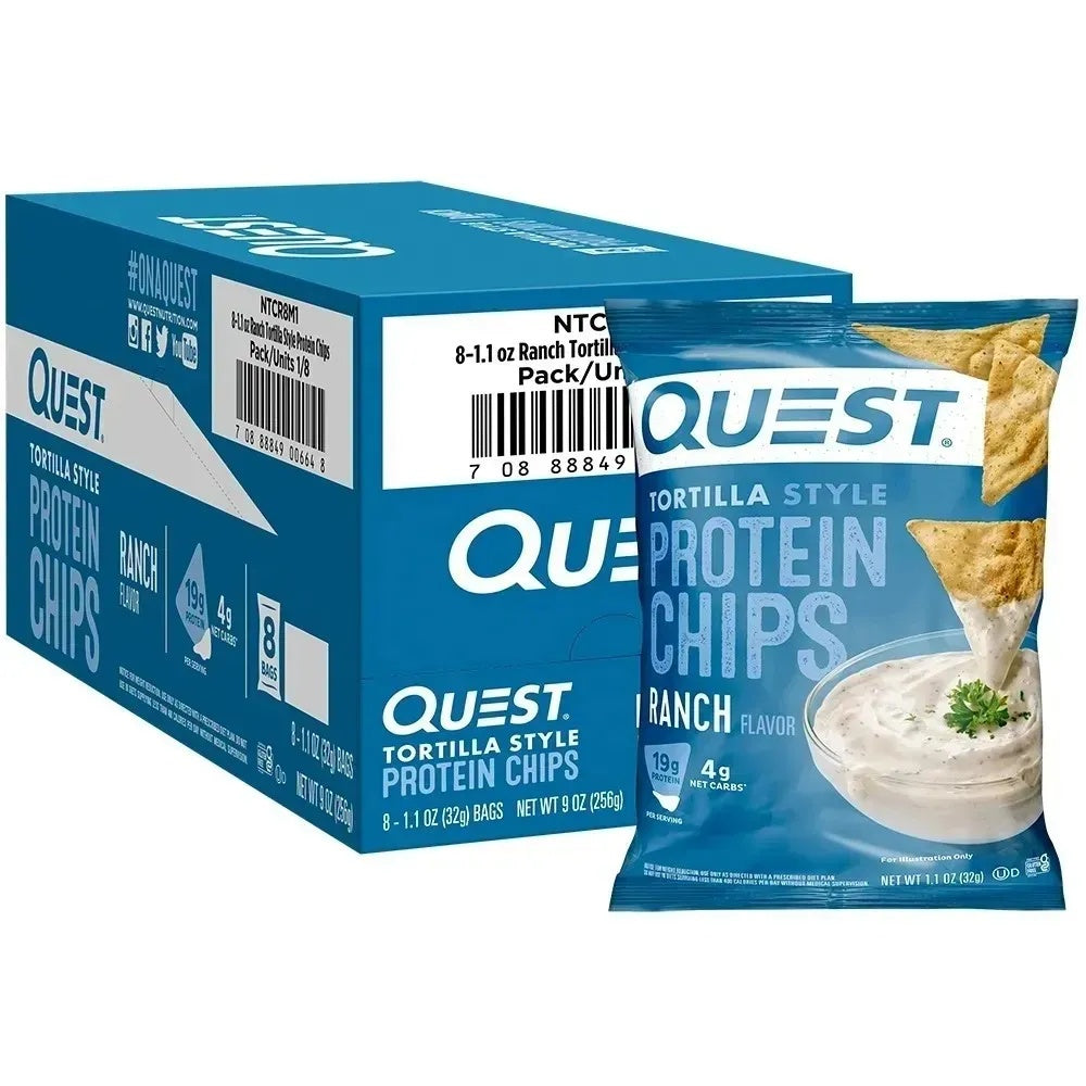 Quest Nutrition Nacho Cheese Tortilla Style Protein Chips, 18g Vegan Protein, 4g Net Carbs, Keto & Gluten Free (1.1 oz, 12 Pack)