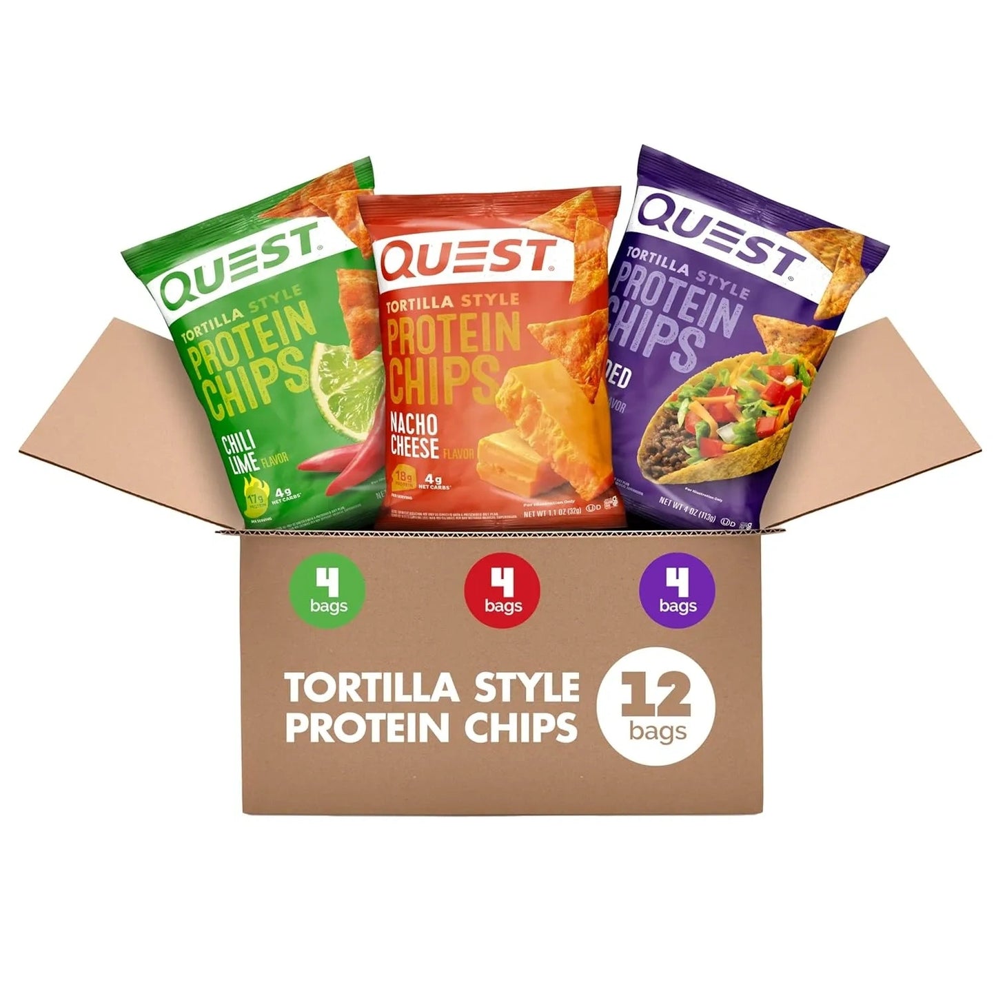 Quest Nutrition Nacho Cheese Tortilla Style Protein Chips, 18g Vegan Protein, 4g Net Carbs, Keto & Gluten Free (1.1 oz, 12 Pack)