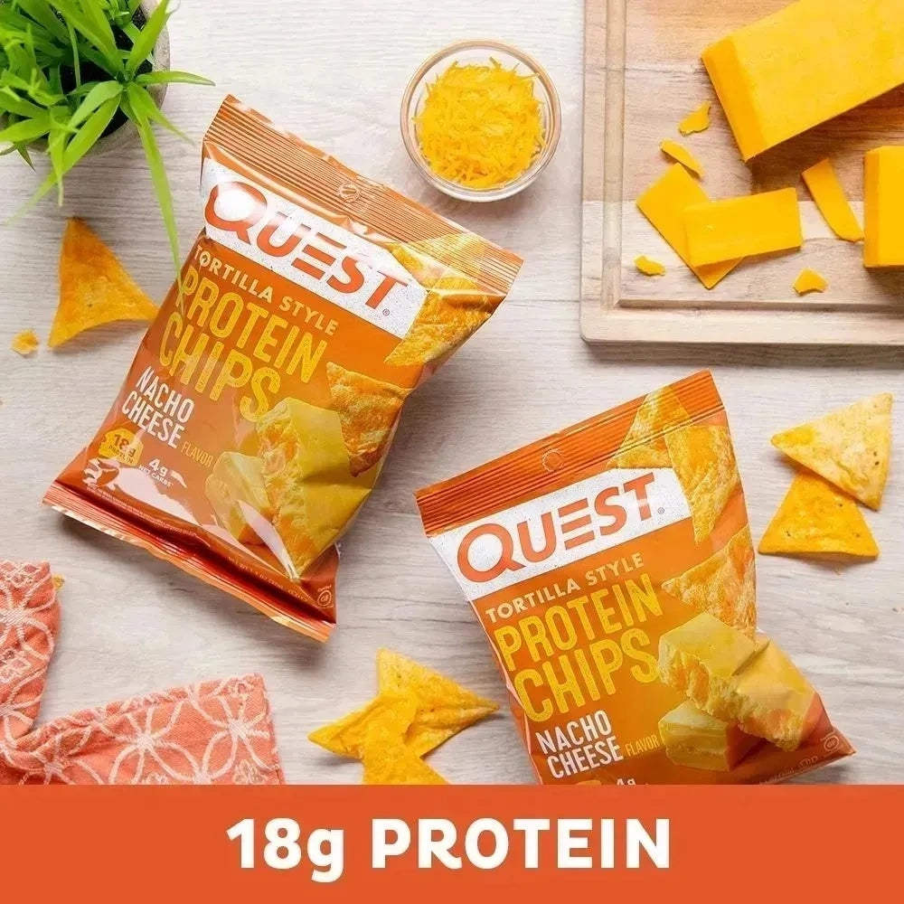 Quest Nutrition Nacho Cheese Tortilla Style Protein Chips, 18g Vegan Protein, 4g Net Carbs, Keto & Gluten Free (1.1 oz, 12 Pack)