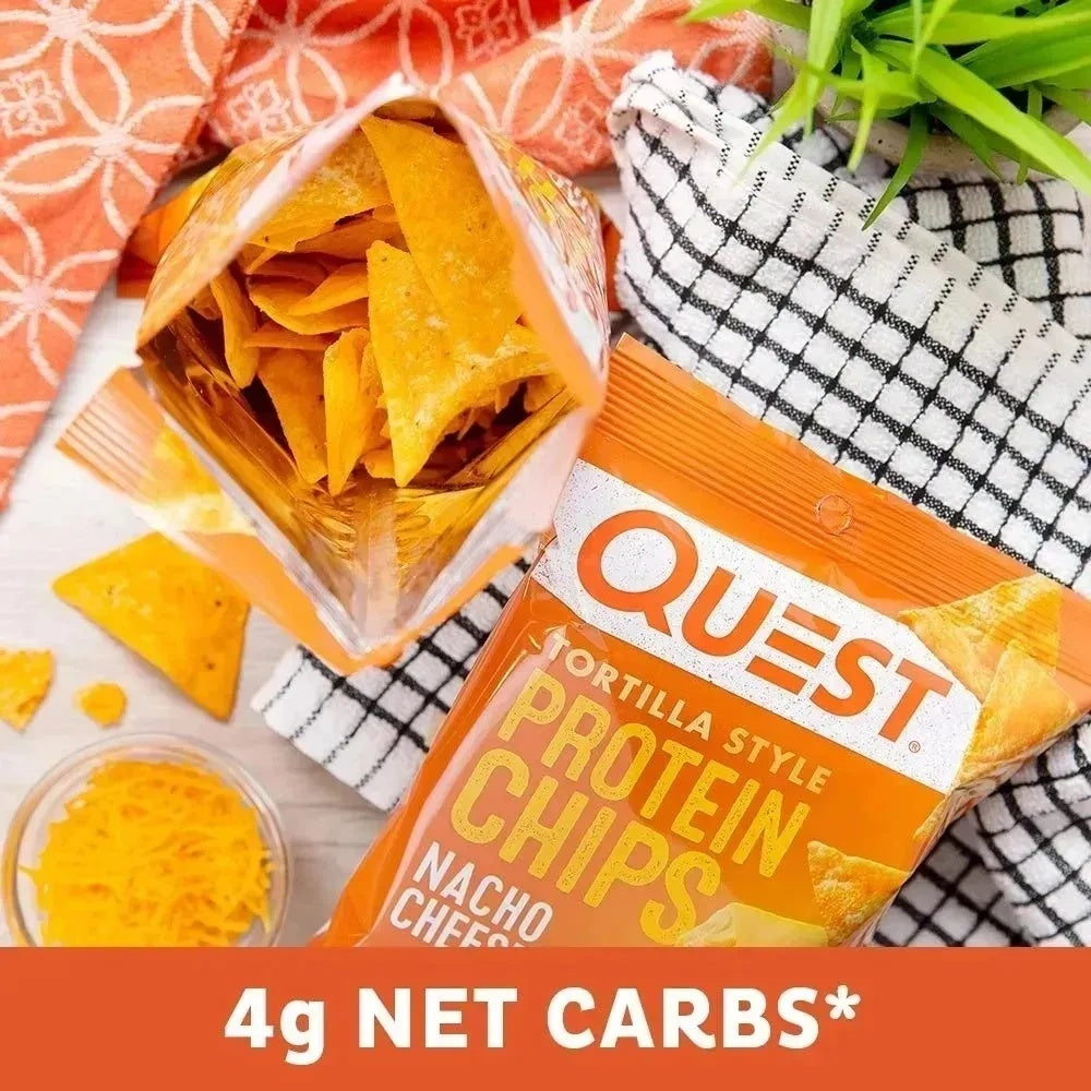 Quest Nutrition Nacho Cheese Tortilla Style Protein Chips, 18g Vegan Protein, 4g Net Carbs, Keto & Gluten Free (1.1 oz, 12 Pack)